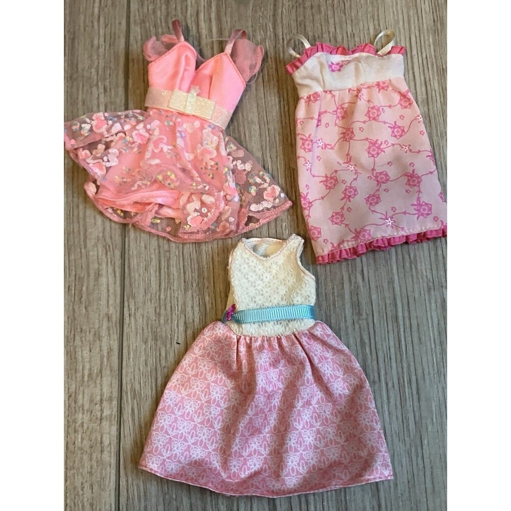 Barbie lot of 3 short dresses, pink, vintage 1990s-2010 Fashionista, Tea Party